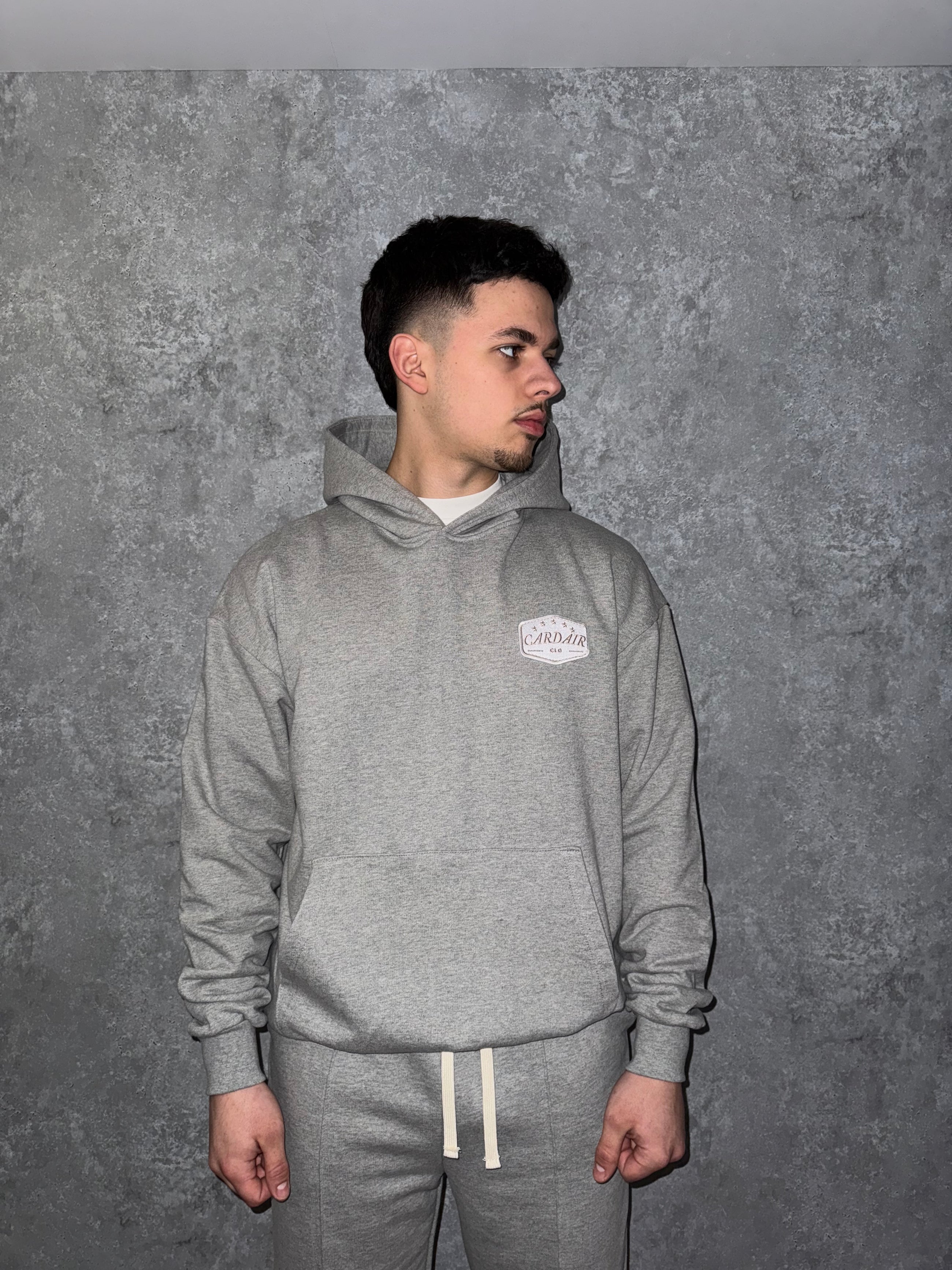 Embroidered Logo Patch Hoodie - Grey Marl