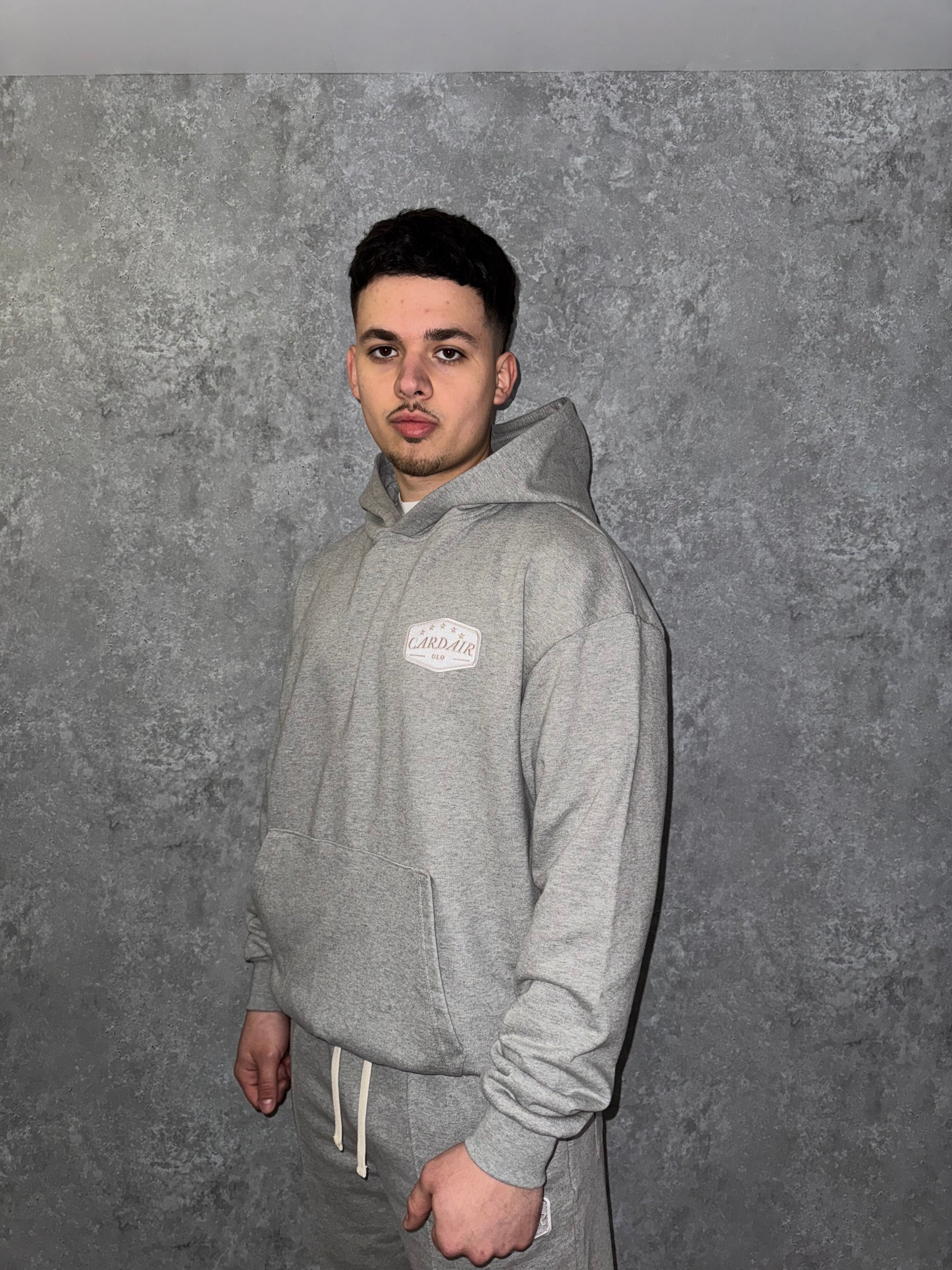 Embroidered Logo Patch Hoodie - Grey Marl