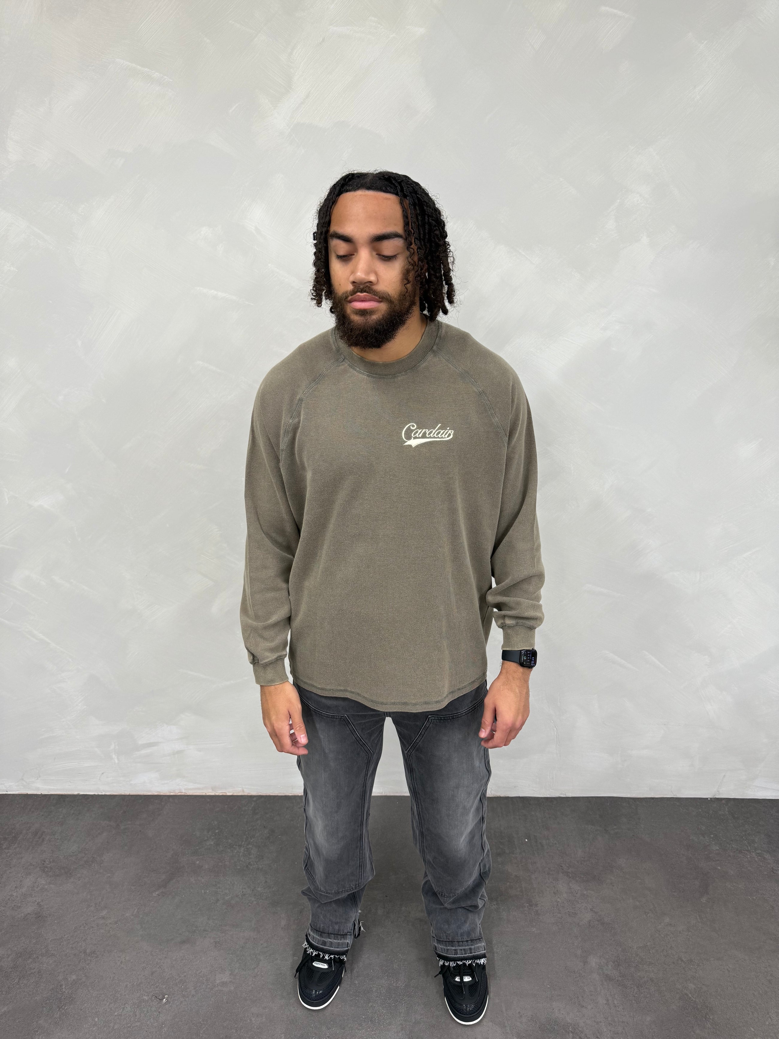 Long Sleeve Waffle T Shirt - Faded Beige