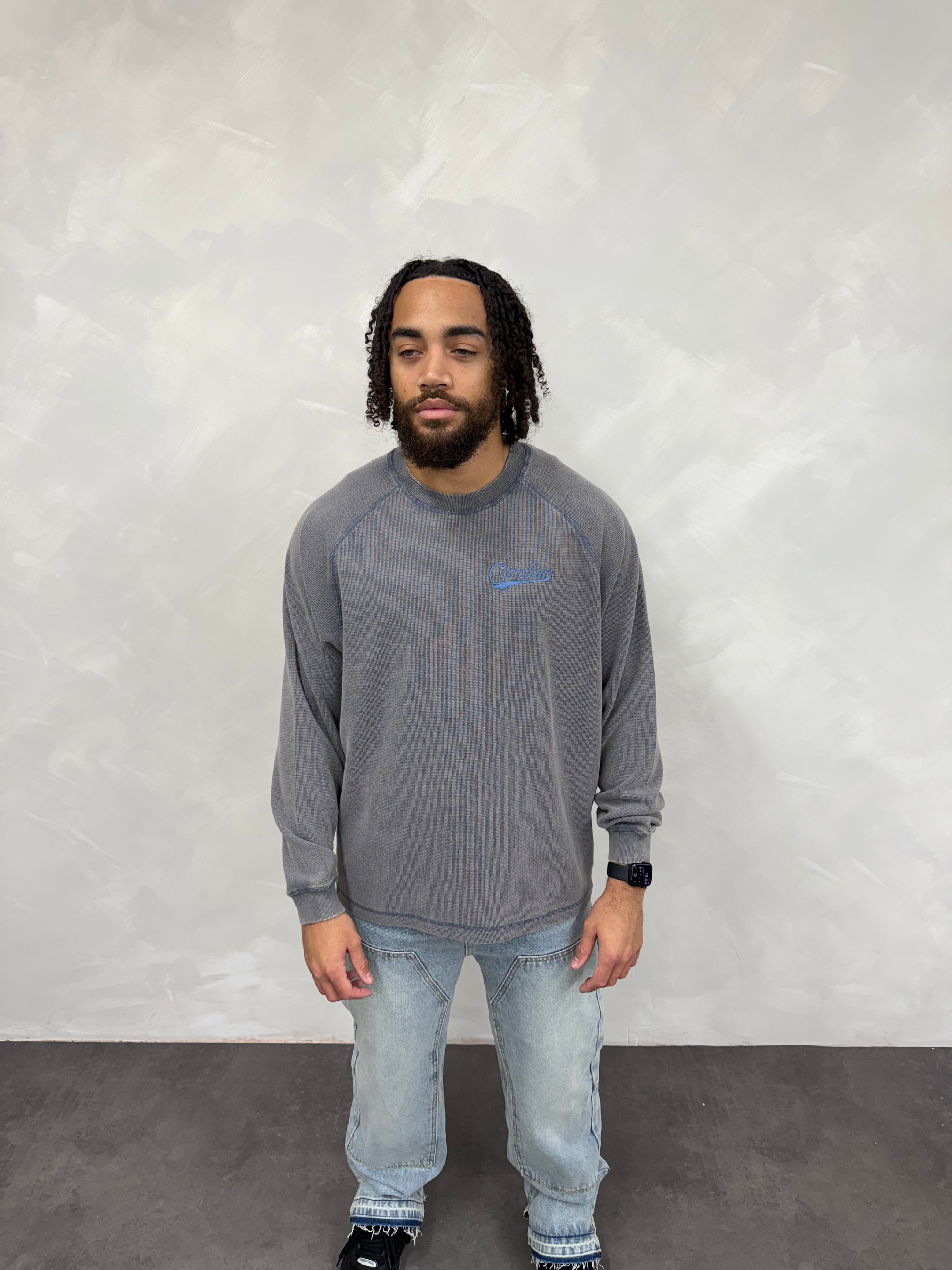 Long Sleeve Waffle T Shirt - Faded Grey