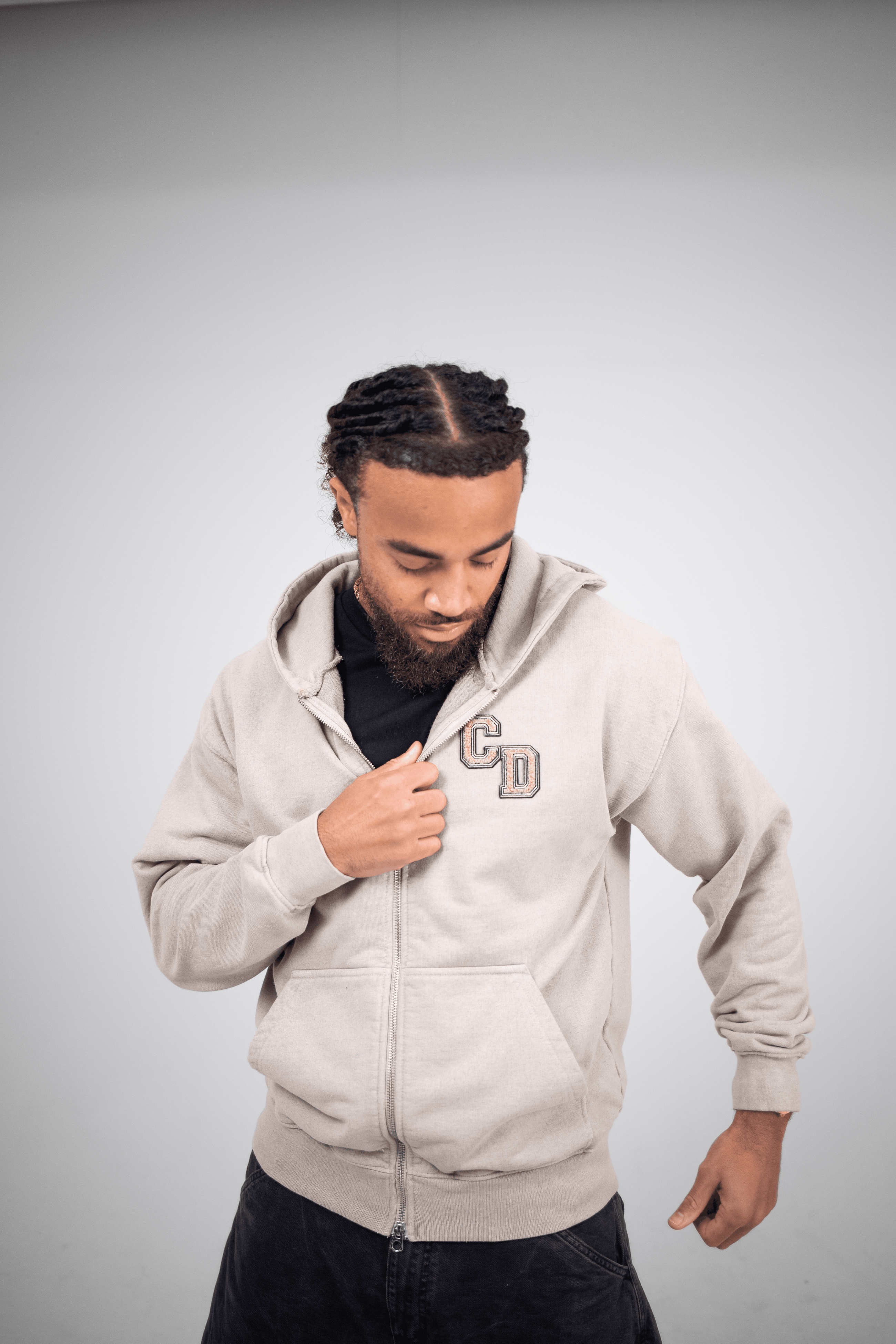 CD Logo Zip Hoodie - Washed Brown