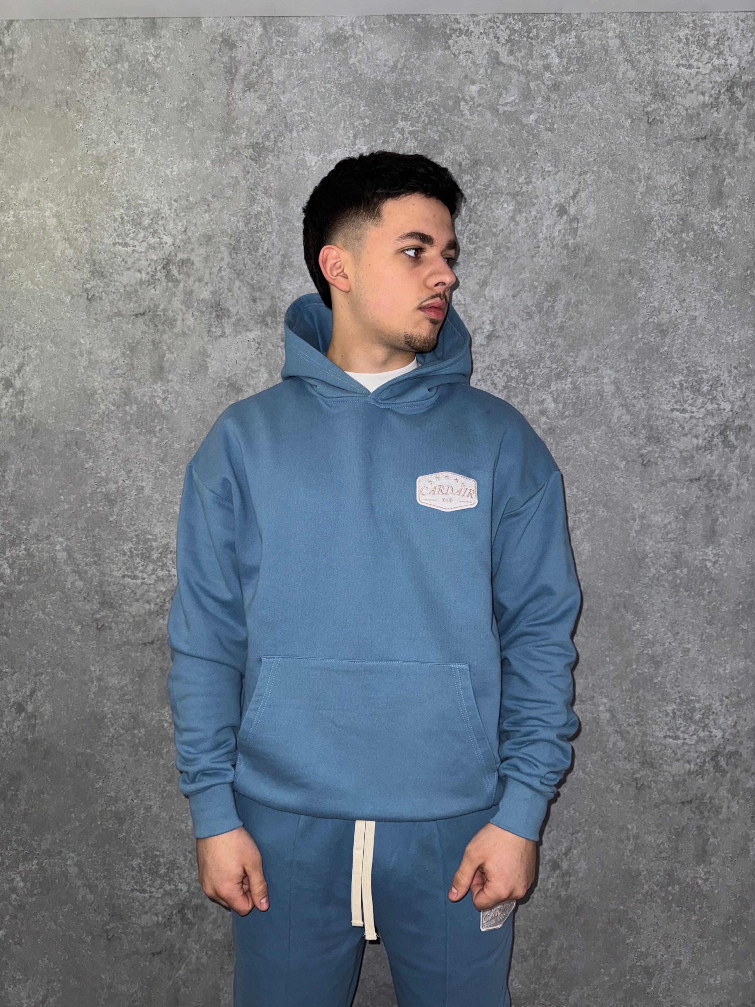 Embroidered Logo Patch Hoodie - Sky Blue
