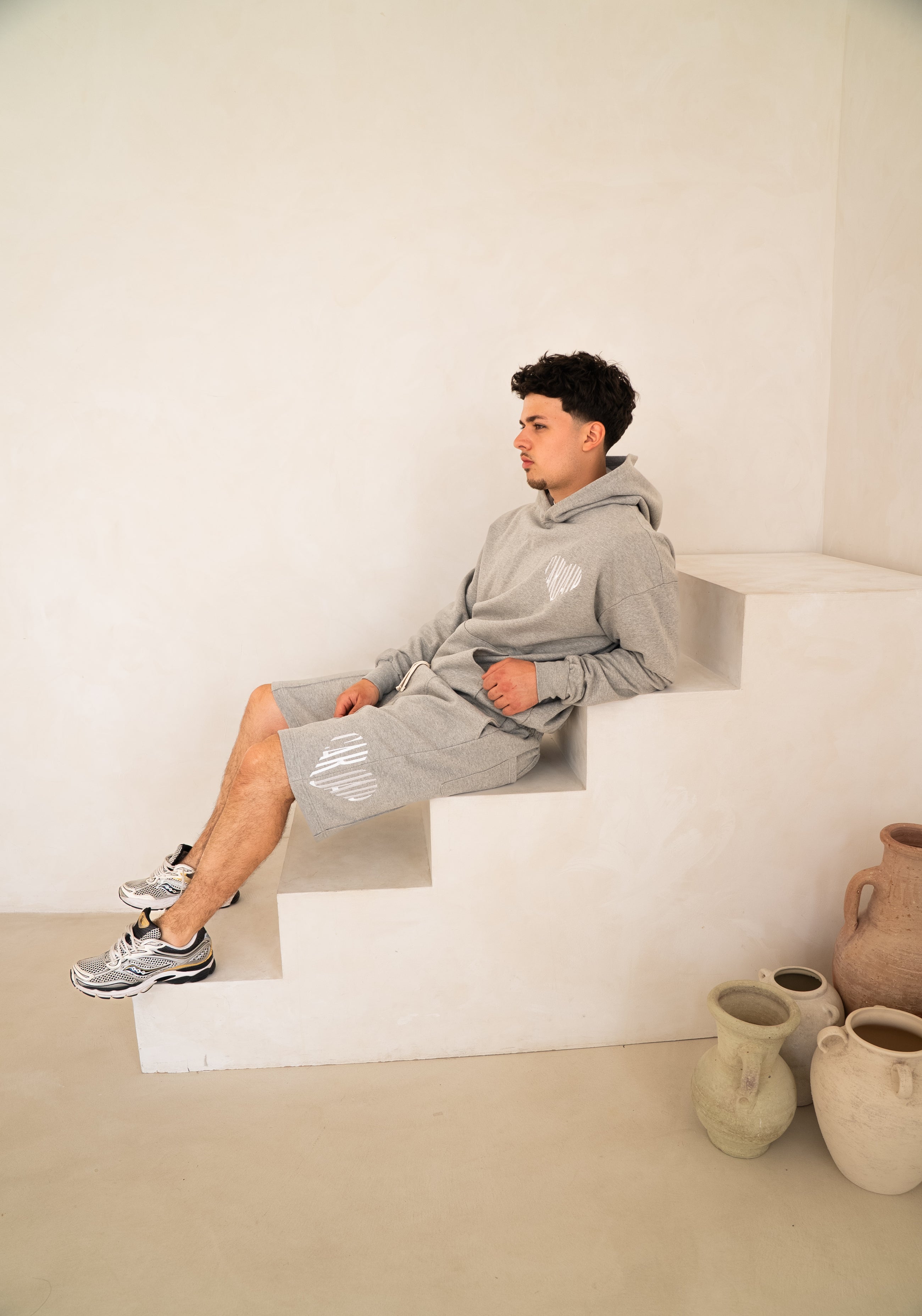Embroidered Heart Hoodie - Grey