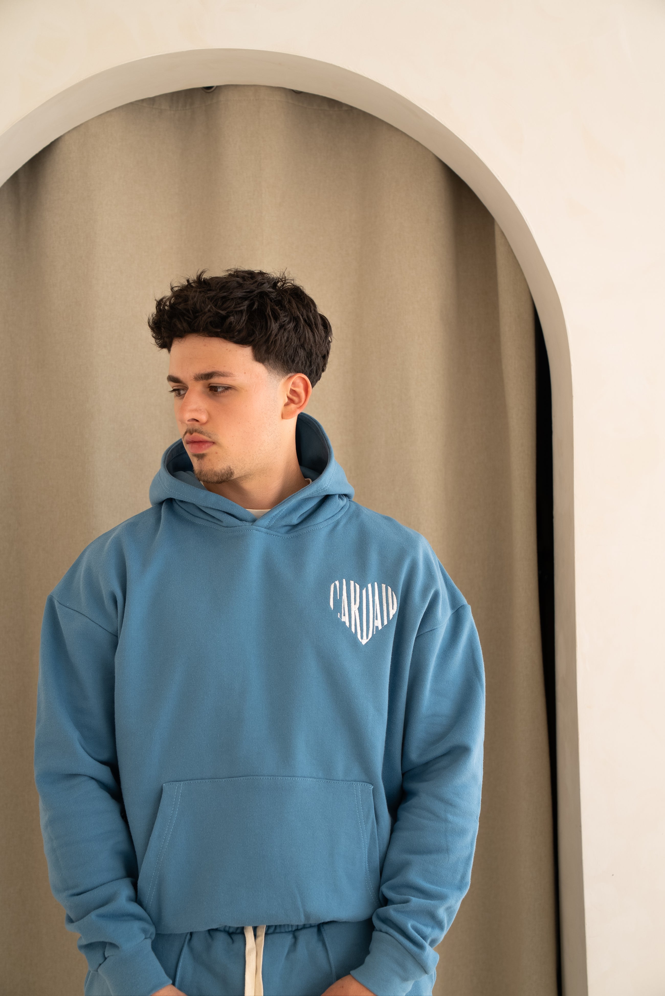 Embroidered Heart Hoodie - Blue