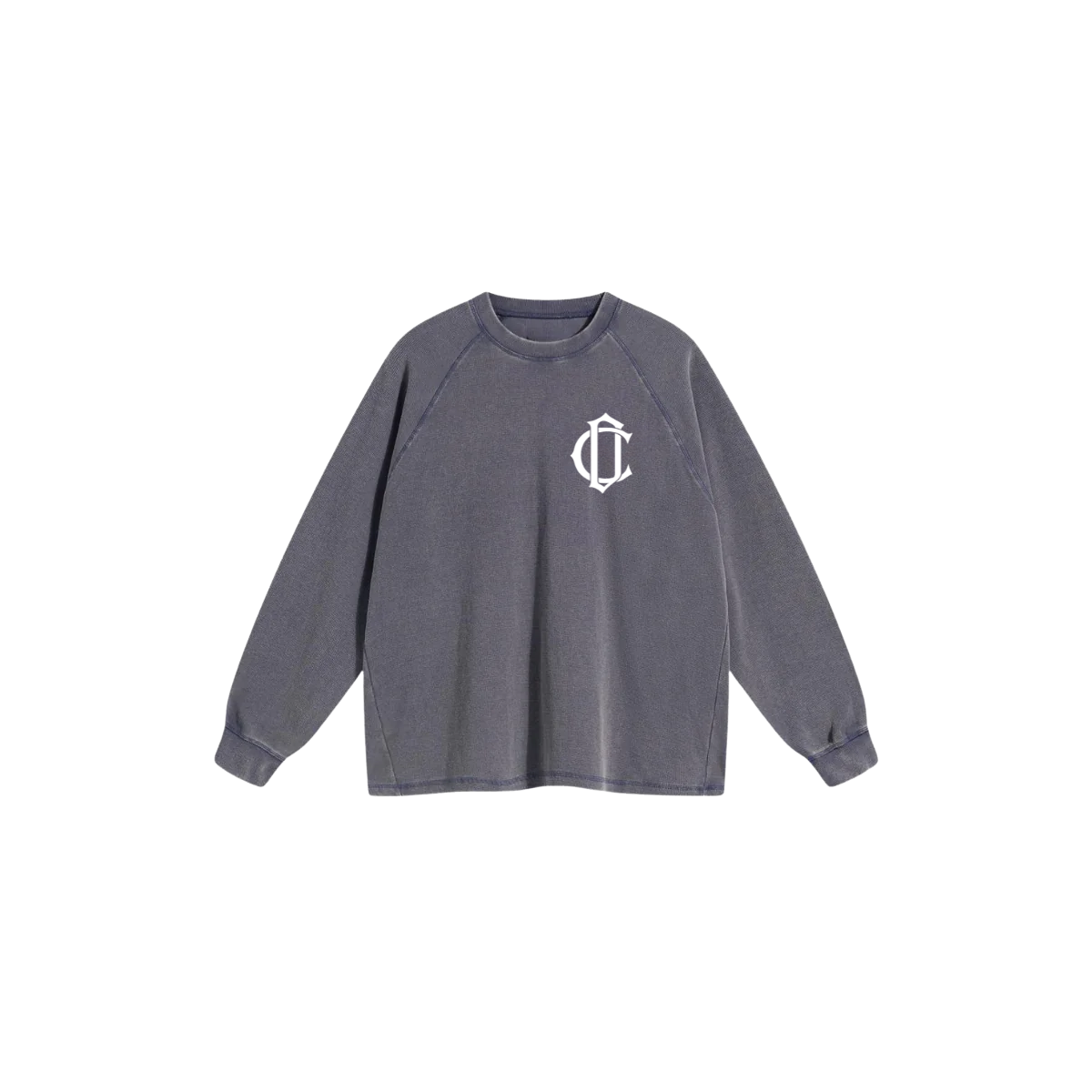 Long Sleeve Waffle  Emblem T Shirt - Faded Grey