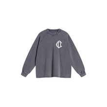 Long Sleeve Waffle  Emblem T Shirt - Faded Grey