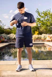 Embroidered Patch Swim Shorts - Navy