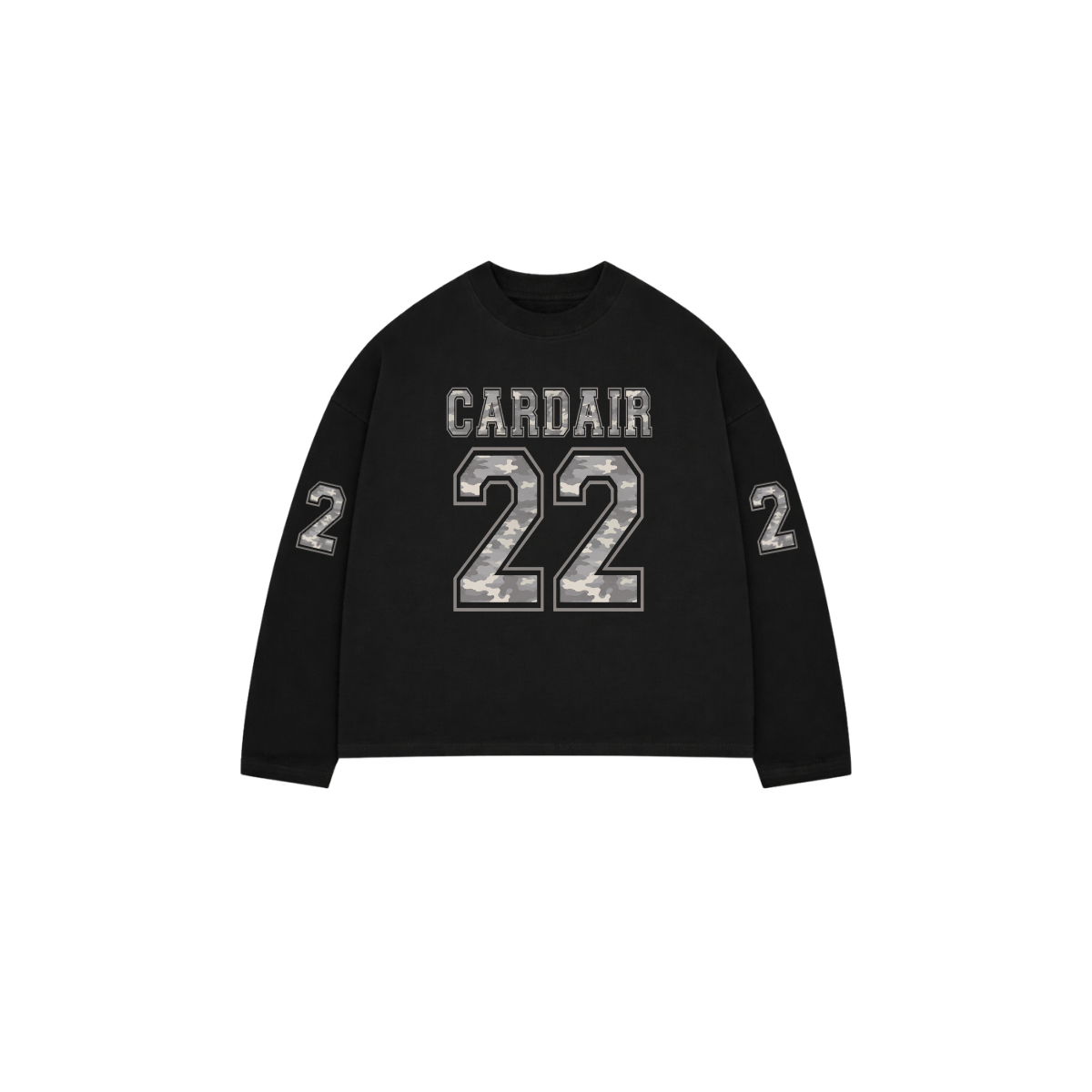 Camo Varsity Long Sleeve T Shirt - Black