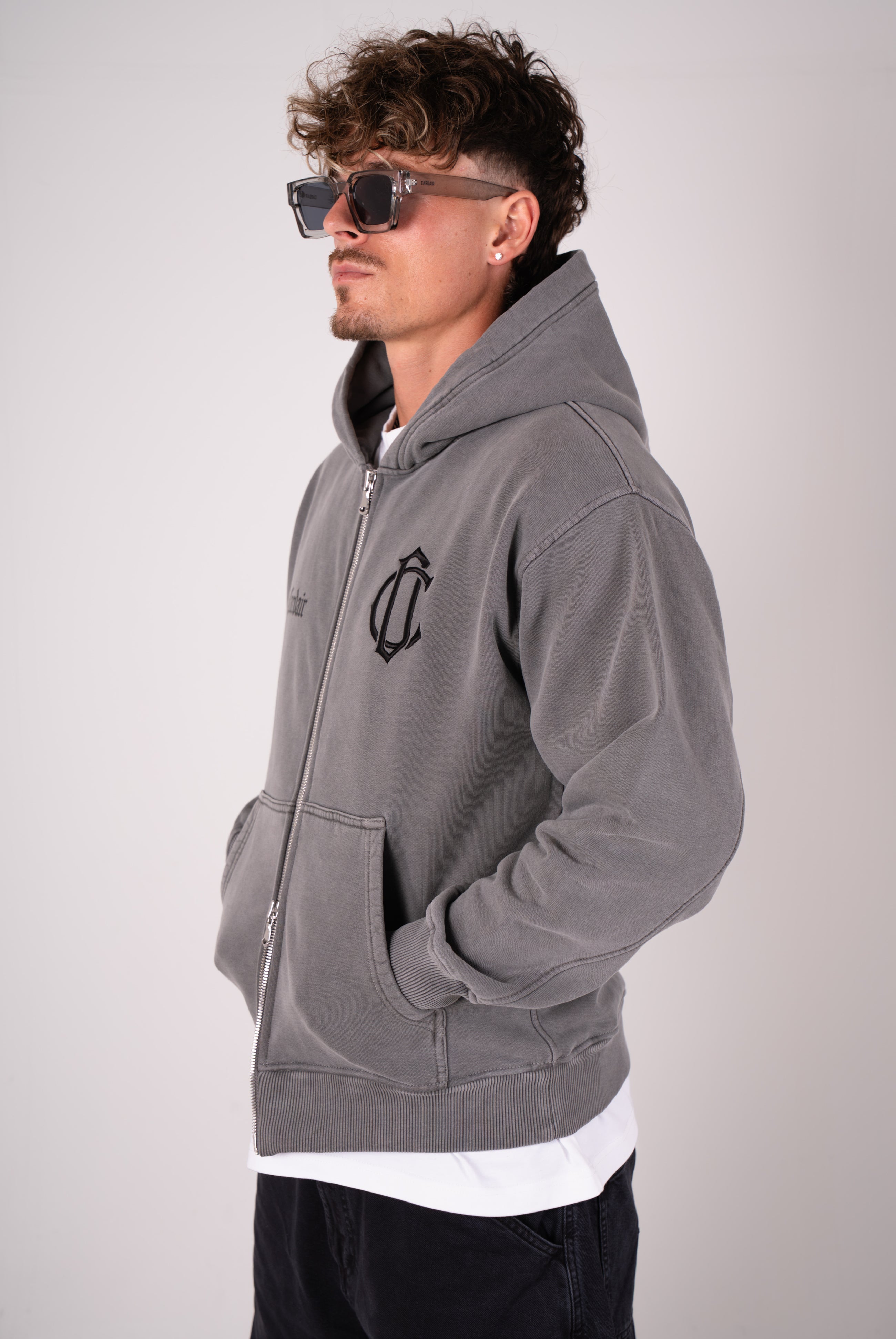 CD Emblem Zip Hoodie - Charcoal