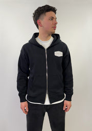 Embroidered Logo Patch Zip Hoodie - Black