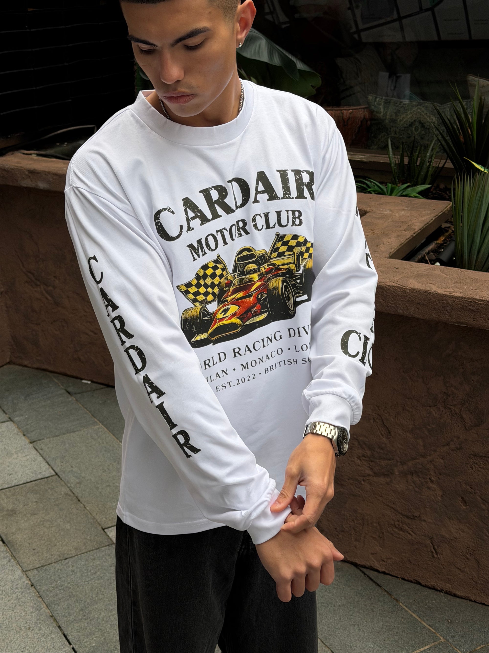 Motor Club Long Sleeve T Shirt - White