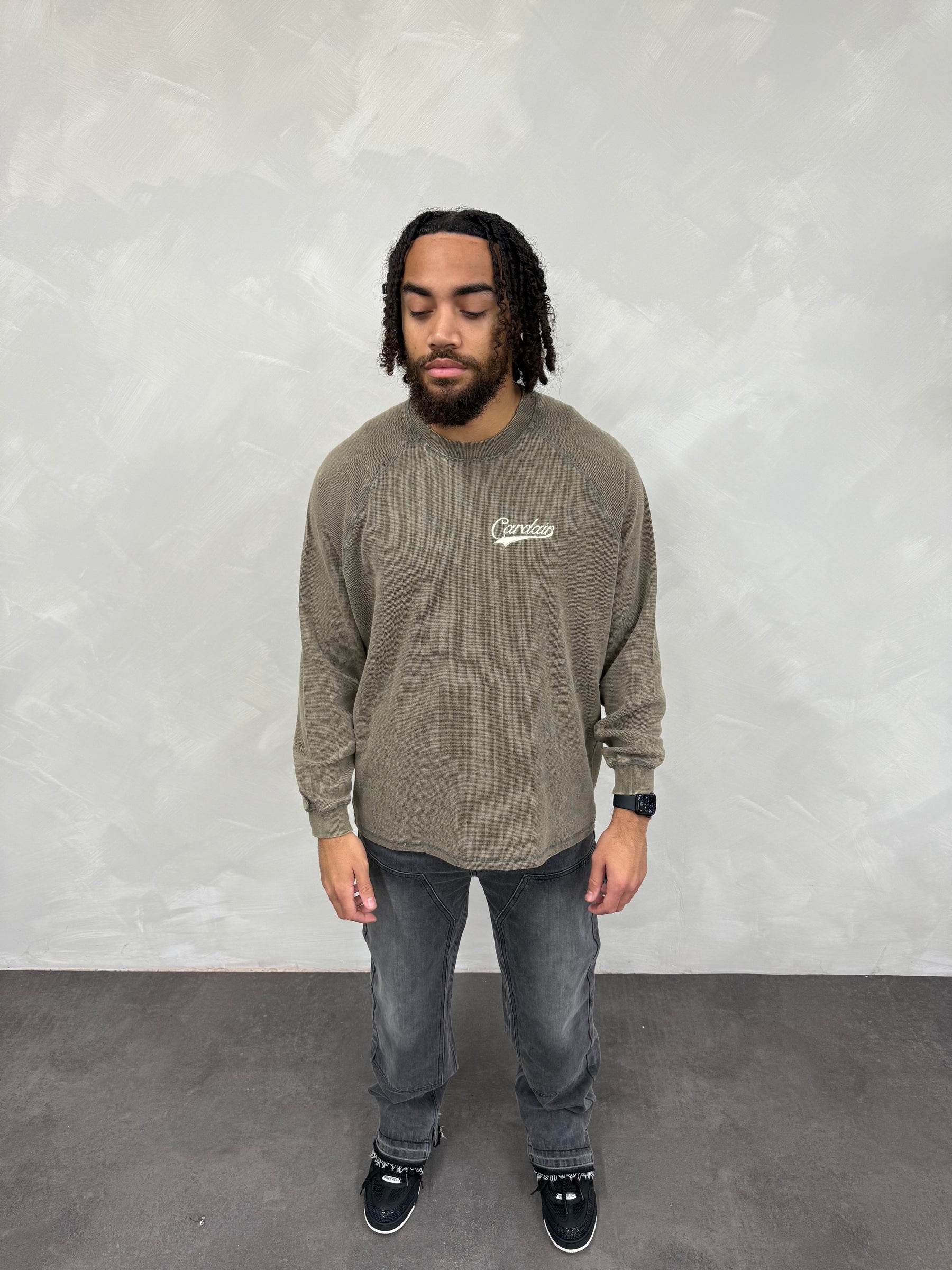 Long Sleeve Waffle T Shirt - Faded Beige