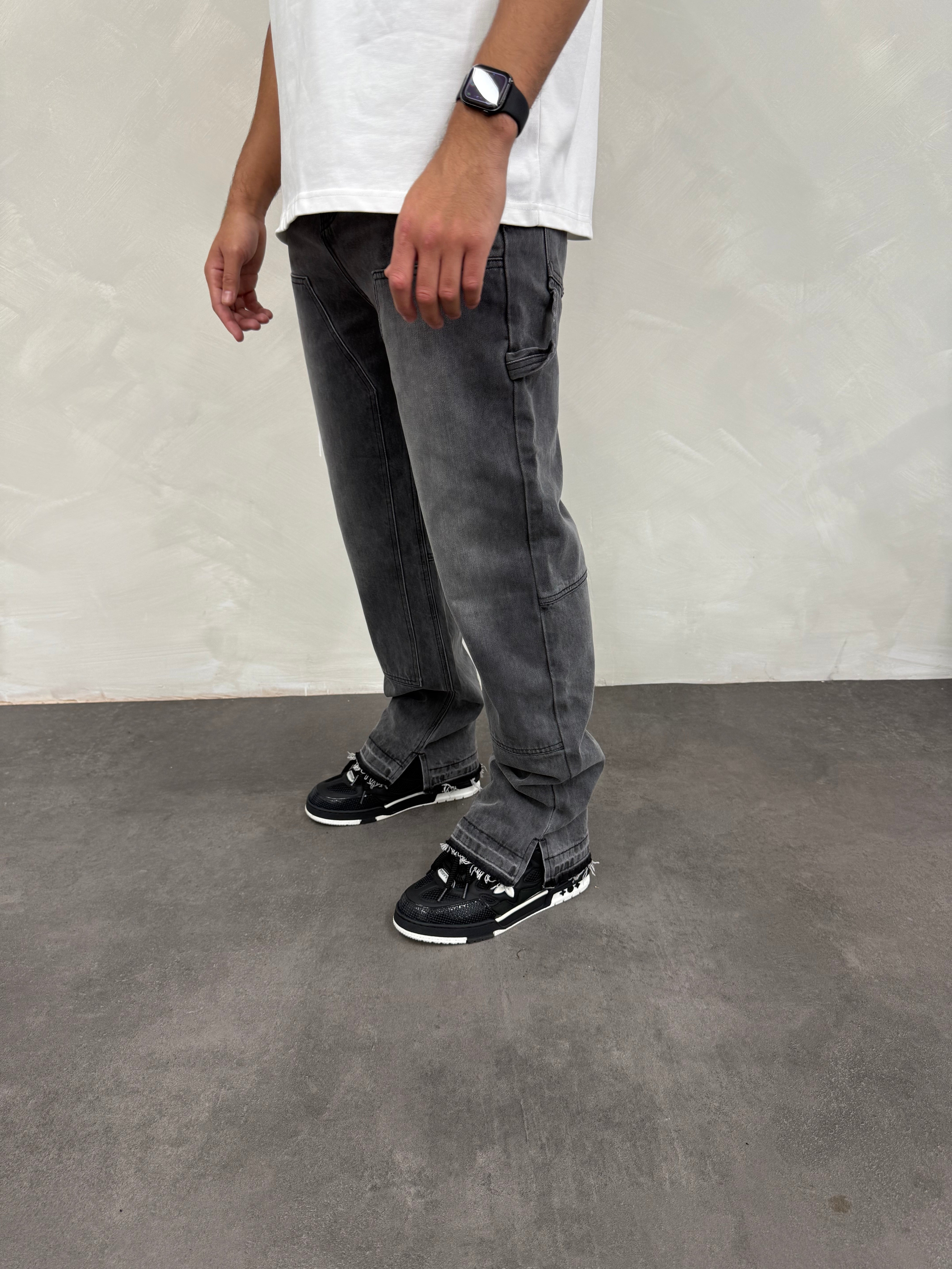 Split Hem Carpenter Jeans - Charcoal