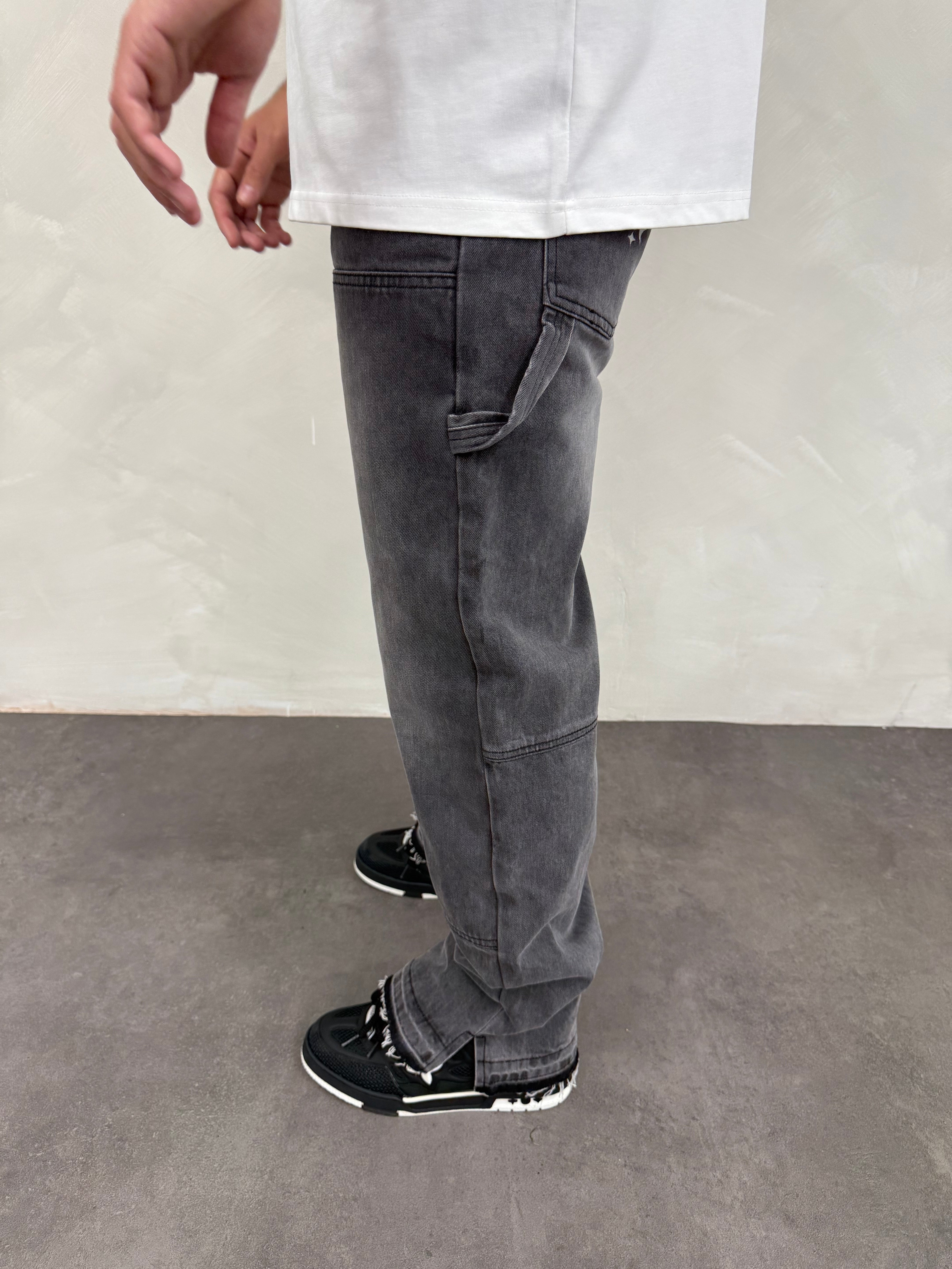 Split Hem Carpenter Jeans - Charcoal