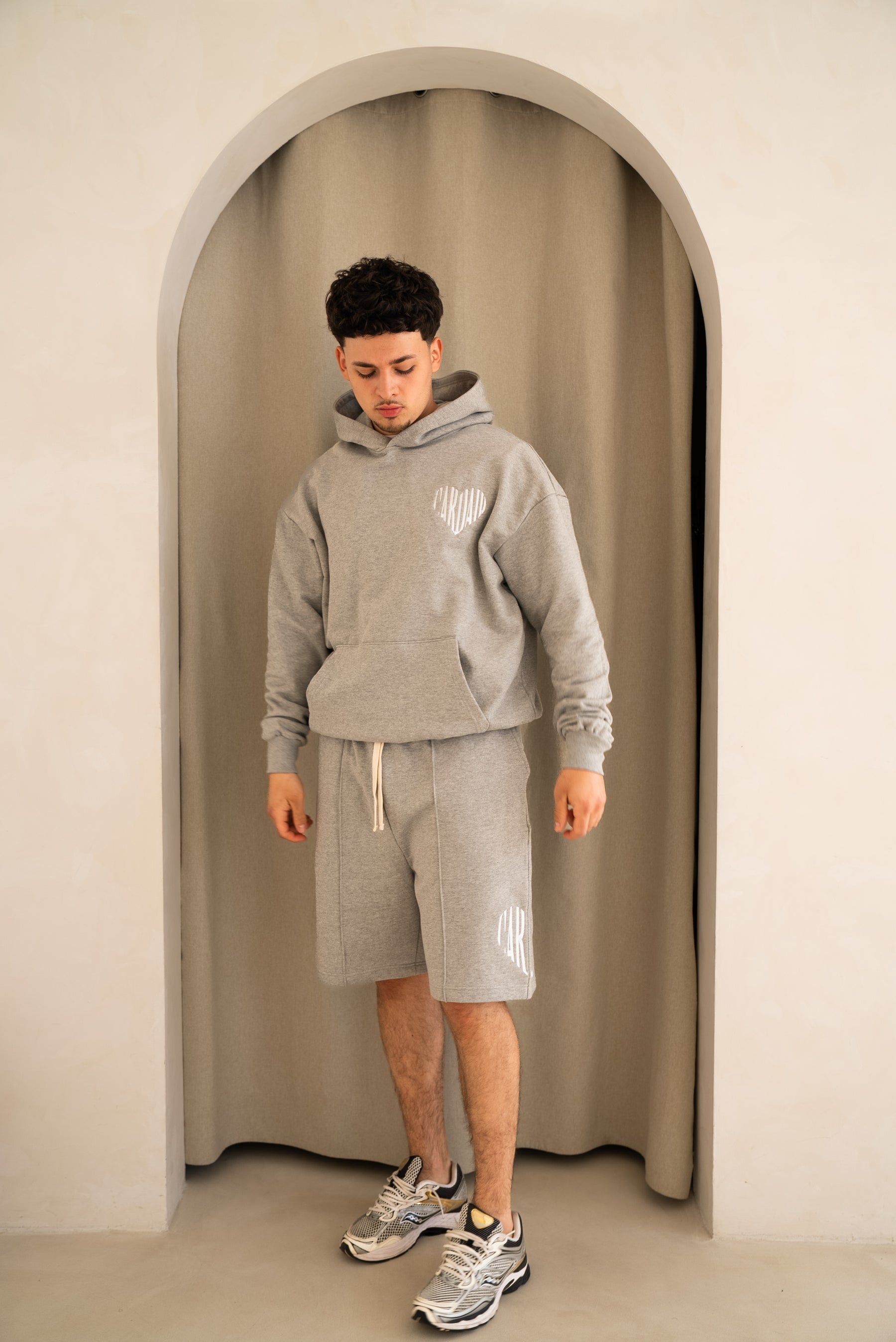 Embroidered Heart Hoodie - Grey