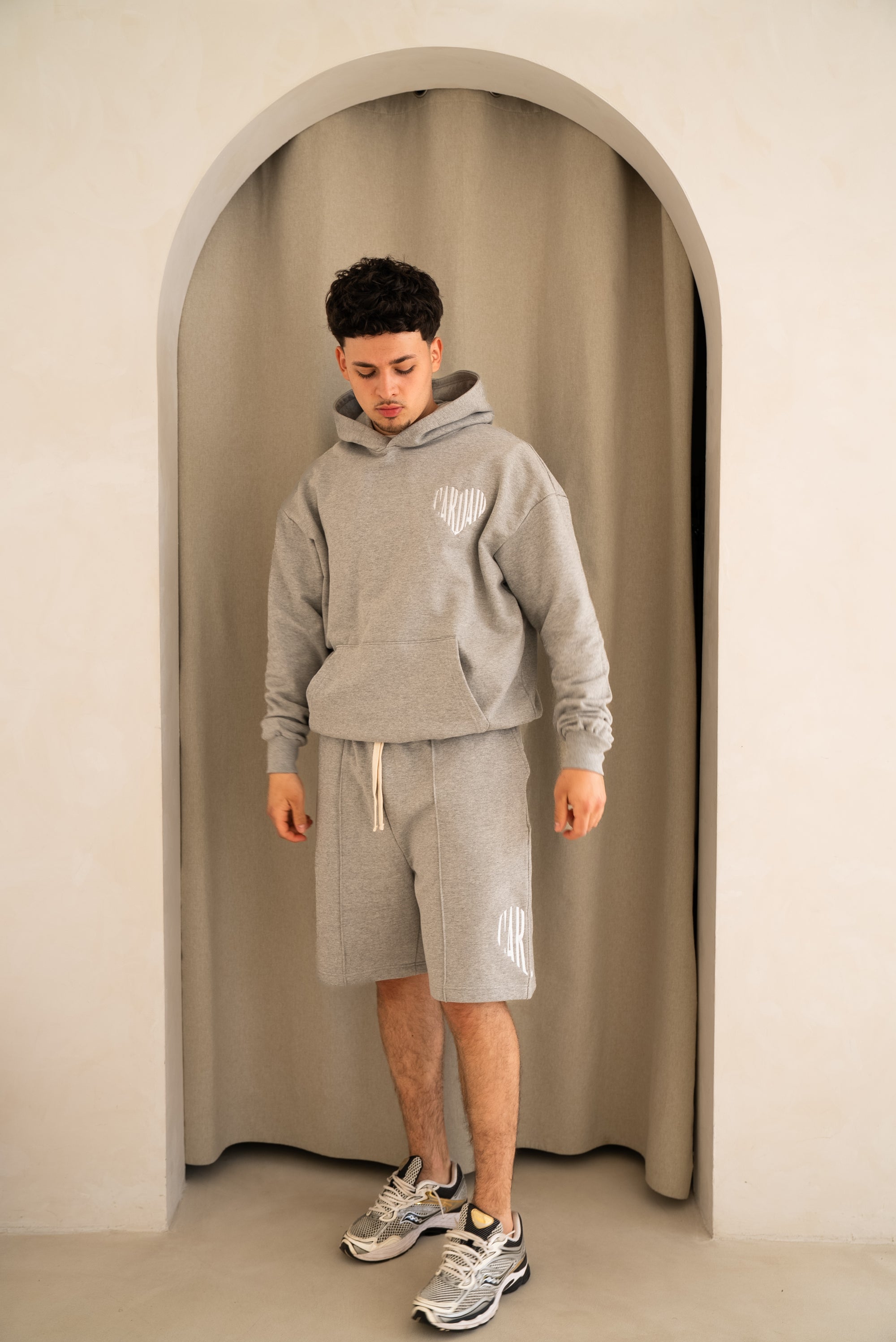 Embroidered Heart Hoodie - Grey