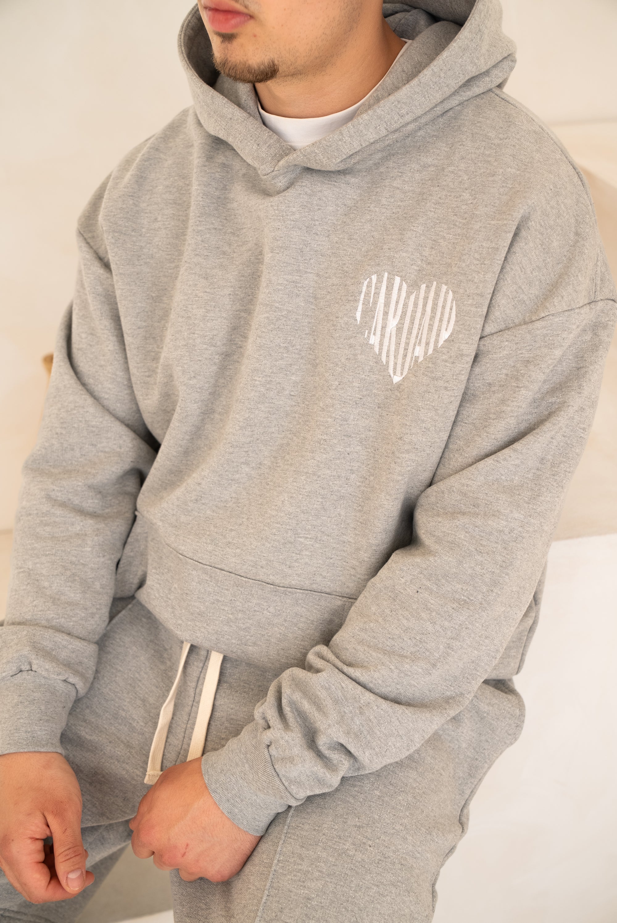 Embroidered Heart Hoodie - Grey