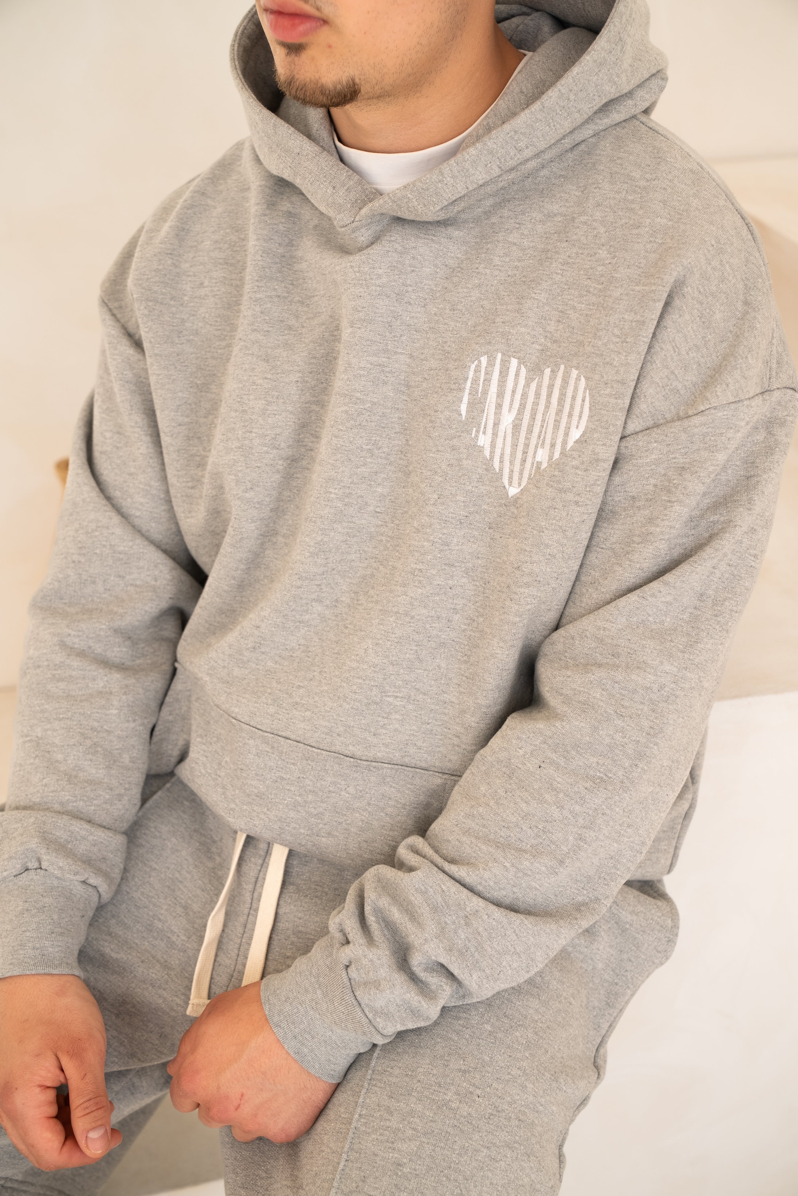 Embroidered Heart Hoodie - Grey
