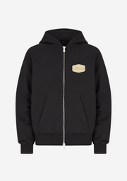 Embroidered Logo Patch Zip Hoodie - Black