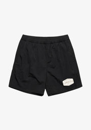 Embroidered Patch Swim Shorts - Black