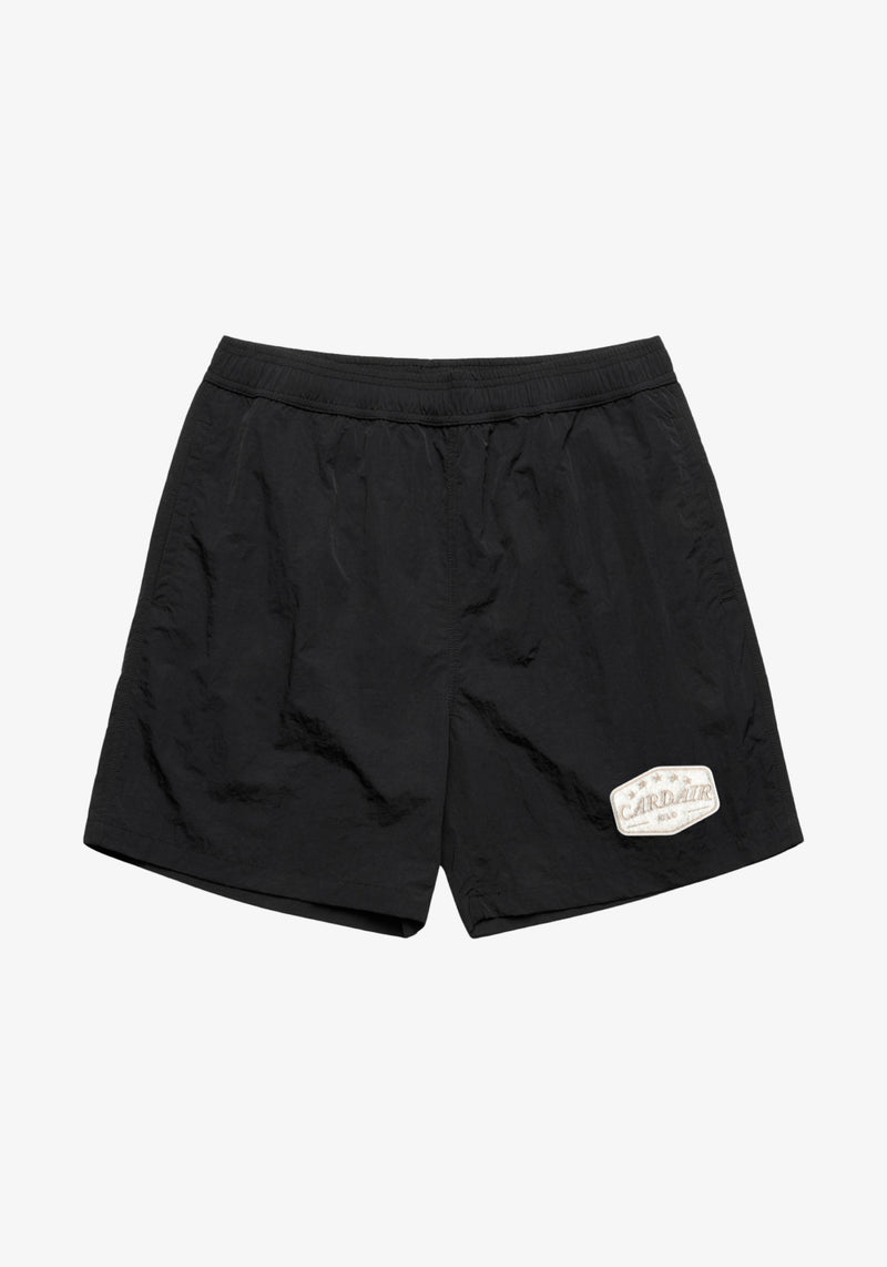 Embroidered Patch Swim Shorts - Black
