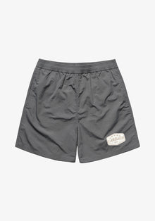 Embroidered Patch Swim Shorts - Charcoal