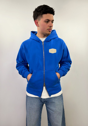 Embroidered Logo Patch Zip Hoodie - Cobalt Blue
