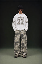Camo Varsity Long Sleeve T Shirt - White