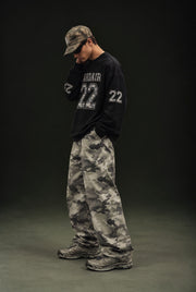 Camo Varsity Long Sleeve T Shirt - Black