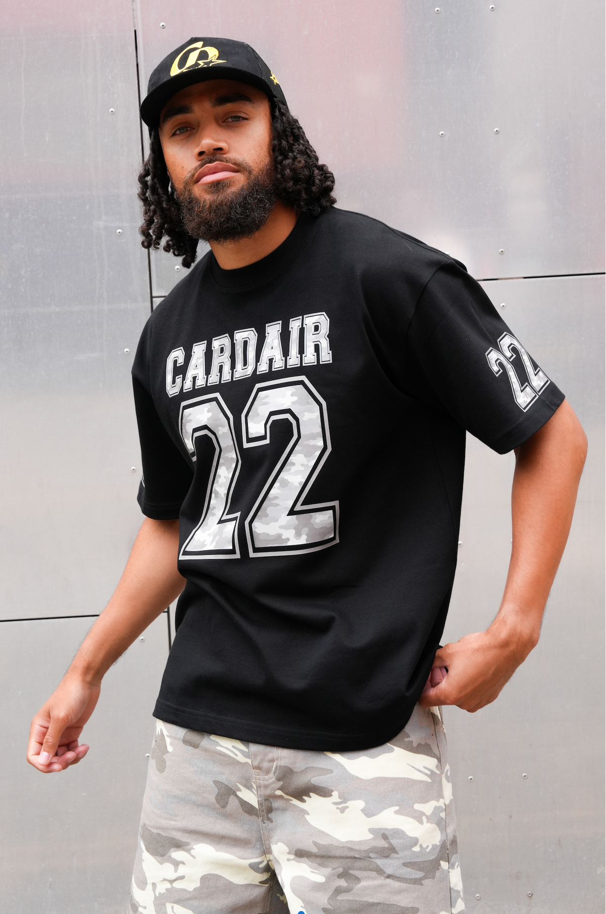 Camo Varsity T Shirt - Black