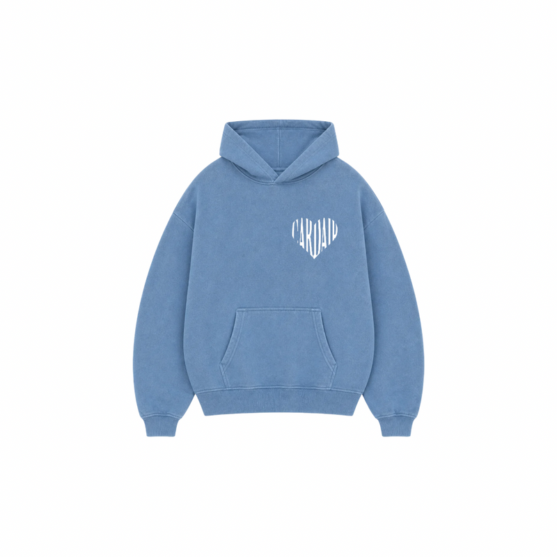 Embroidered Heart Hoodie - Blue